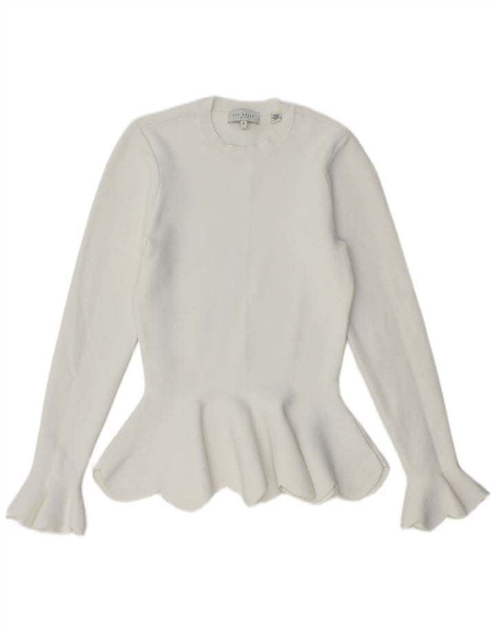 Ted Baker Pull col rond pour femme Taille 0 2XS Viscose blanche