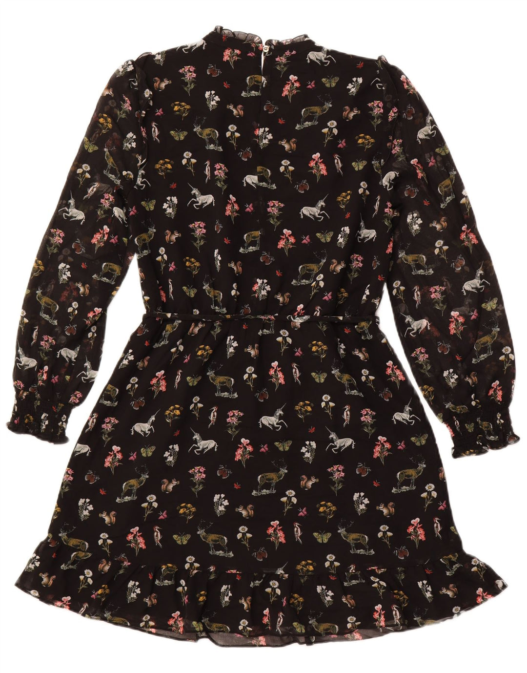 OASIS Robe trapèze à manches longues pour femme UK 42 en polyester floral noir moyen