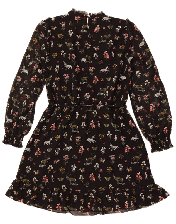 OASIS Robe trapèze à manches longues pour femme UK 42 en polyester floral noir moyen