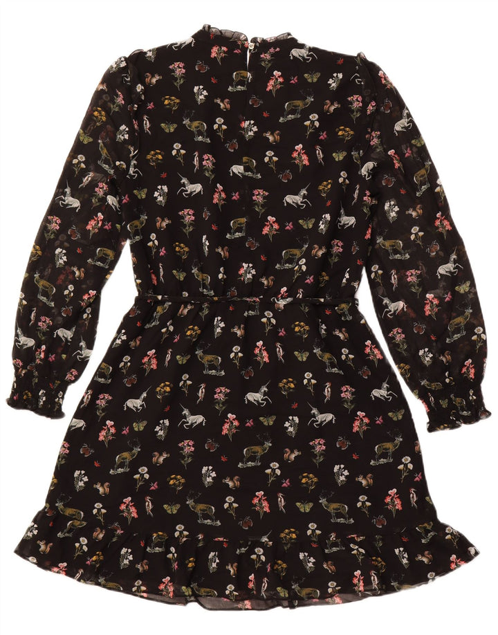 OASIS Robe trapèze à manches longues pour femme UK 42 en polyester floral noir moyen