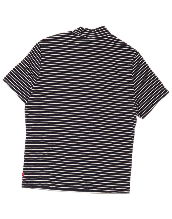 Levi's Femme Crop T-Shirt Top UK 10 Petit Bleu Marine Pinstripe Coton