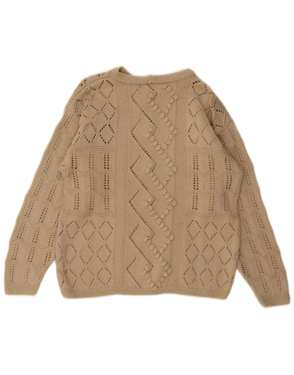 vintage Femmes Bateau Cou Jumper Pull UK 14 Beige Moyen