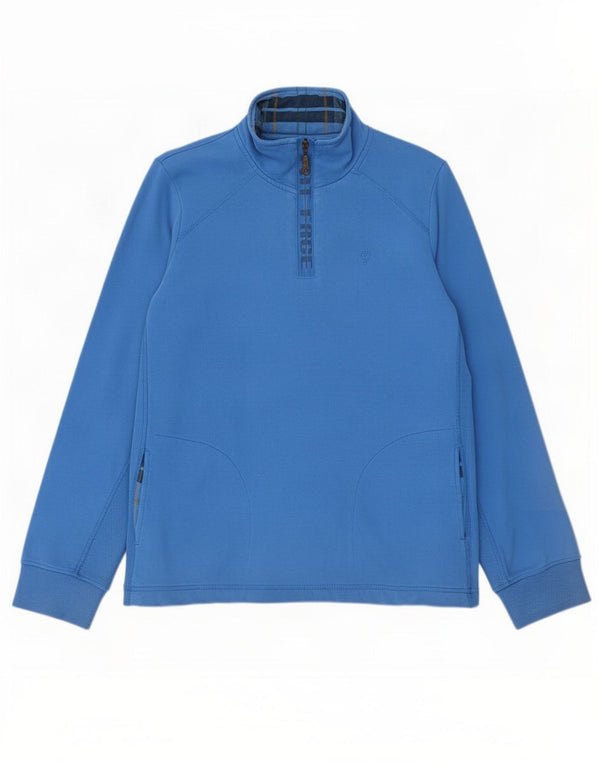 Fat Face Sweat-shirt graphique à col zippé pour femme UK 16 Large Bleu Coton