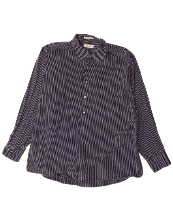 Calvin Klein Jeans Chemise Homme Taille 18 2XL Bleu Marine Pinstripe Coton