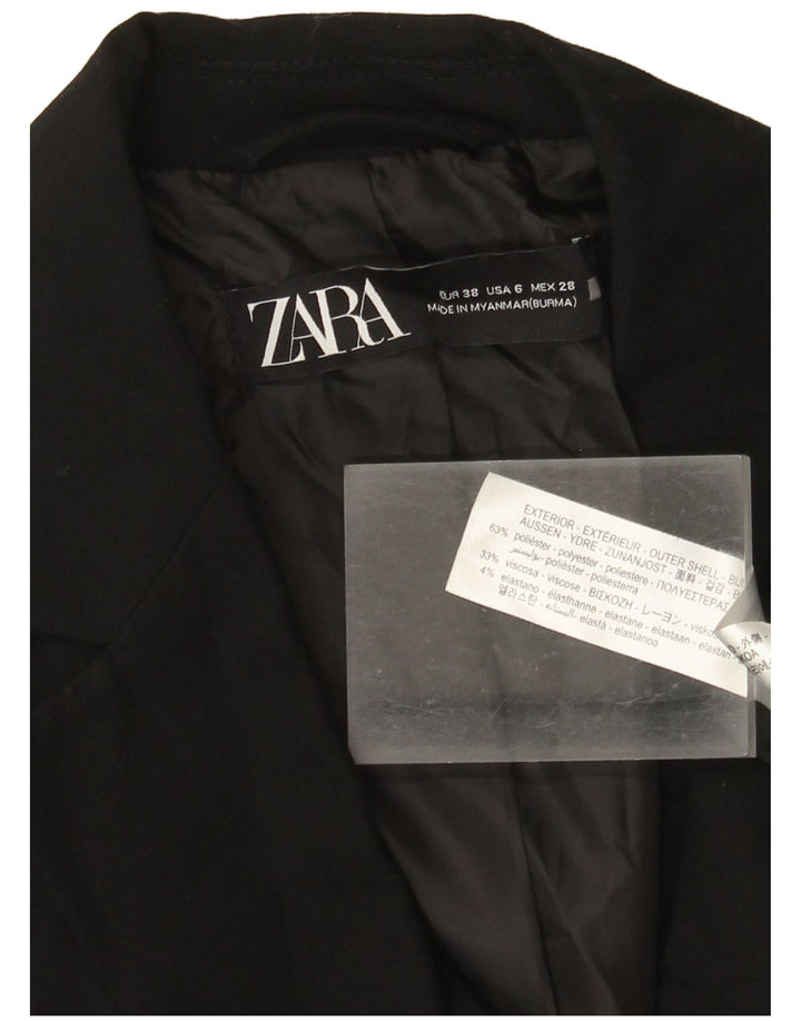Zara Femme 1 Bouton Blazer Veste EU 38 Petit Noir Polyester