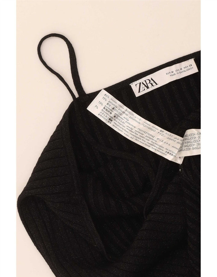 Zara Femme Cami Top UK 12 Medium Noir Moucheté Viscose