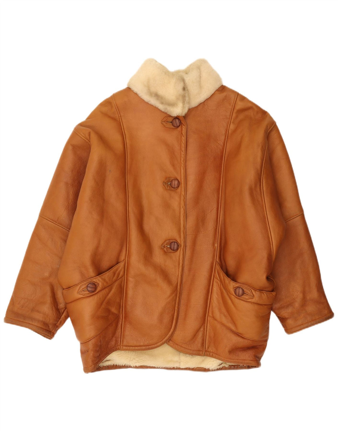 veste en peau de mouton surdimensionnée vintage pour femmes IT 44 Brun moyen