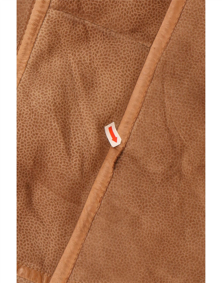 VINTAGE Manteau en peau de mouton femme UK 16 Grand imprimé animal marron