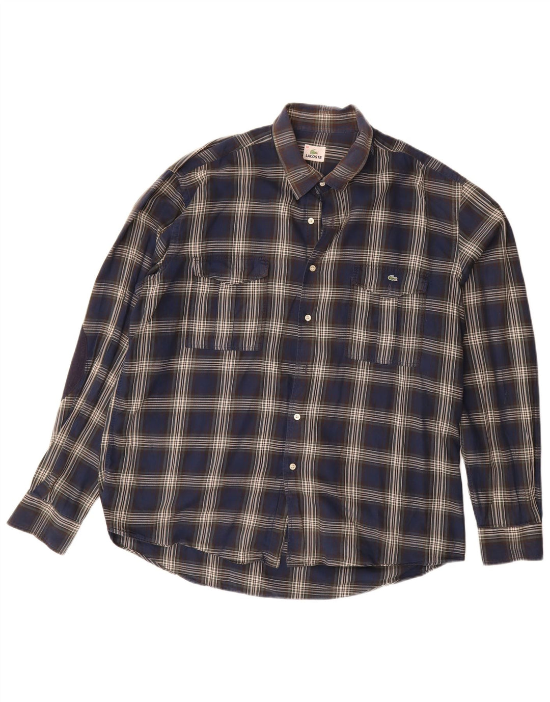 Lacoste Chemise Homme Taille 46 2XL Bleu Marine Check Coton