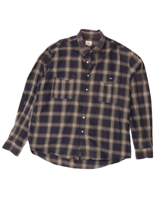 Lacoste Chemise Homme Taille 46 2XL Bleu Marine Check Coton