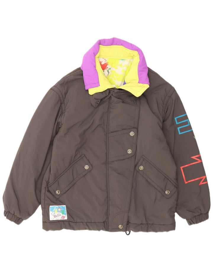 Belfe Veste matelassée surdimensionnée graphique pour femme UK 14 Gris moyen Colourblock