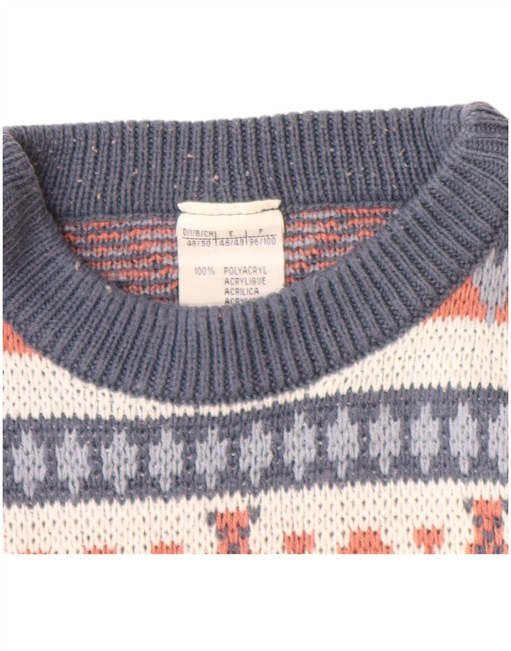 VINTAGE Pull ras du cou pour homme IT 48/50 Bleu marine moyen Fair Isle