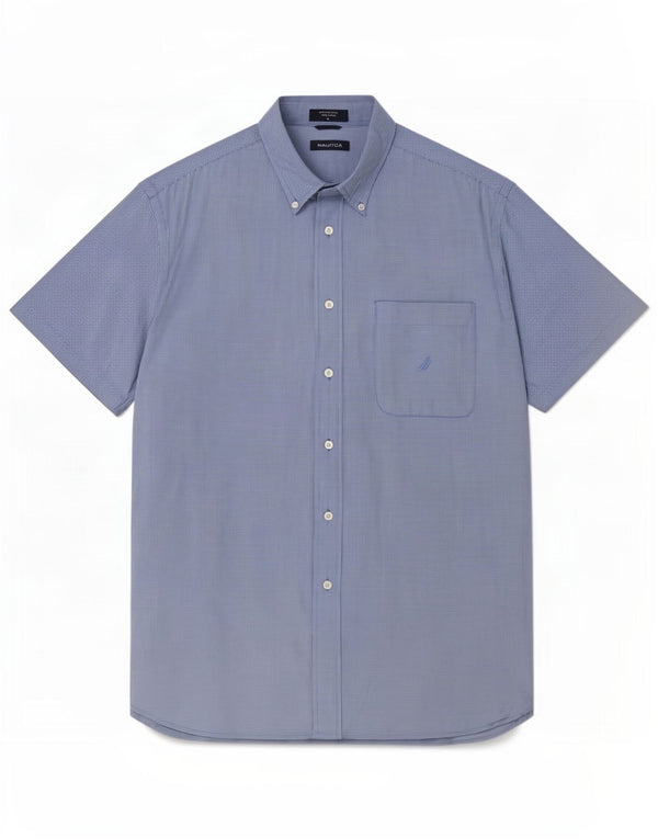 Nautica Chemise à manches courtes pour homme en coton à carreaux bleus