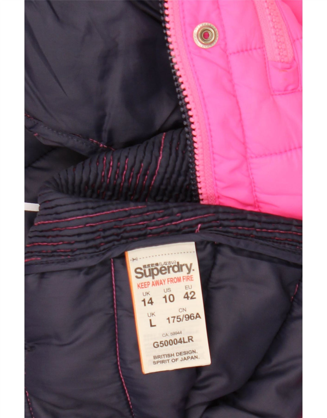 Superdry Veste matelassée à capuche pour femme UK 14 Large Rose Polyester