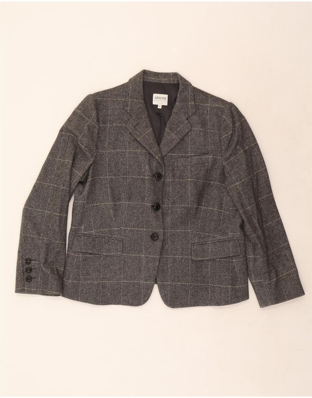 Armani Collezioni Veste blazer à 3 boutons pour femme IT 50 XL en laine à carreaux gris