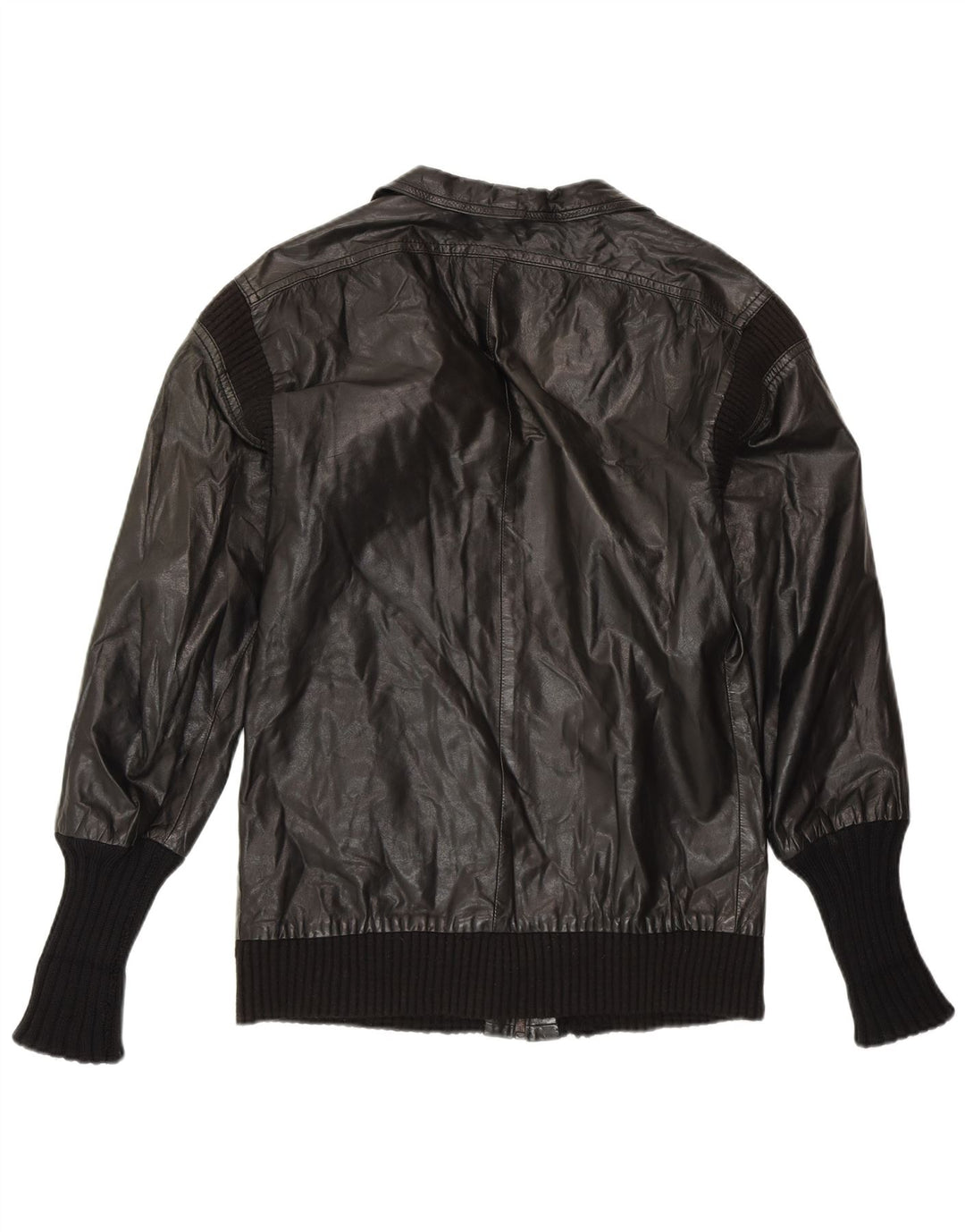 VINTAGE Veste en cuir femme UK 14 Cuir noir moyen