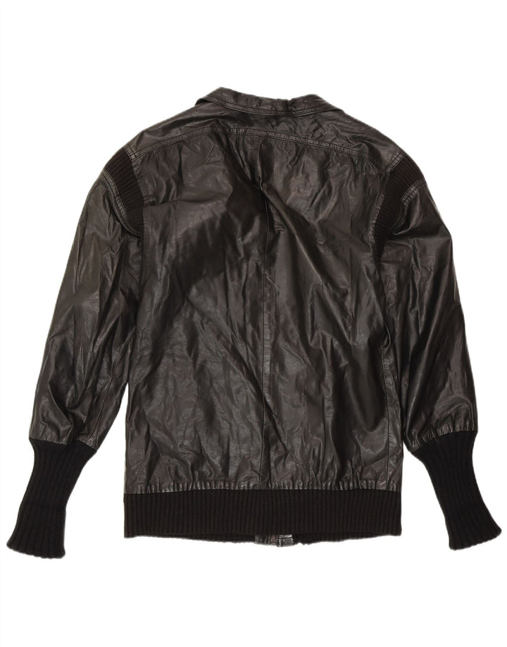 VINTAGE Veste en cuir femme UK 14 Cuir noir moyen