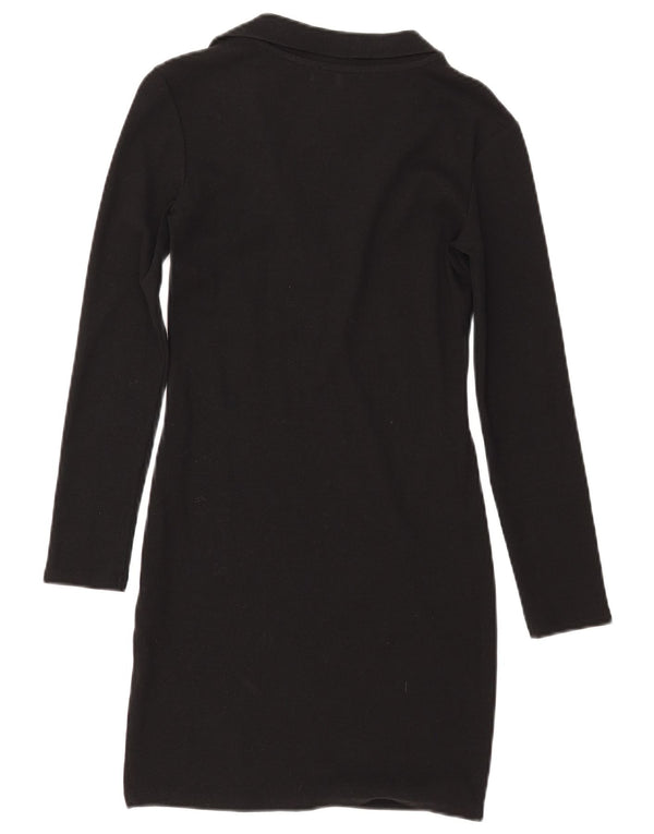 ZARA Robe polo à manches longues pour femme UK 12 en coton noir moyen