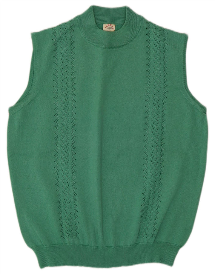 vintage Womens Vest Tank Top UK 14 Acétate vert moyen