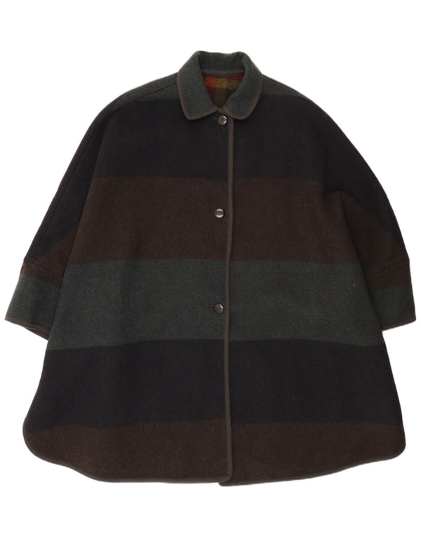 vintage Womens Poncho Coat One Size Laine rayée multicolore