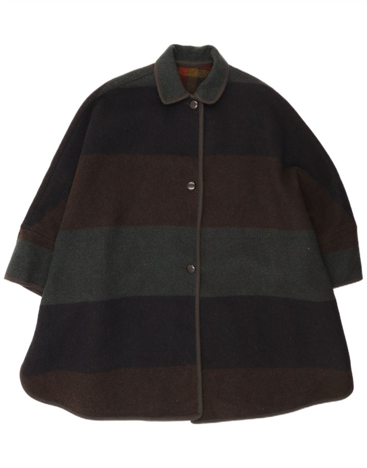 vintage Womens Poncho Coat One Size Laine rayée multicolore