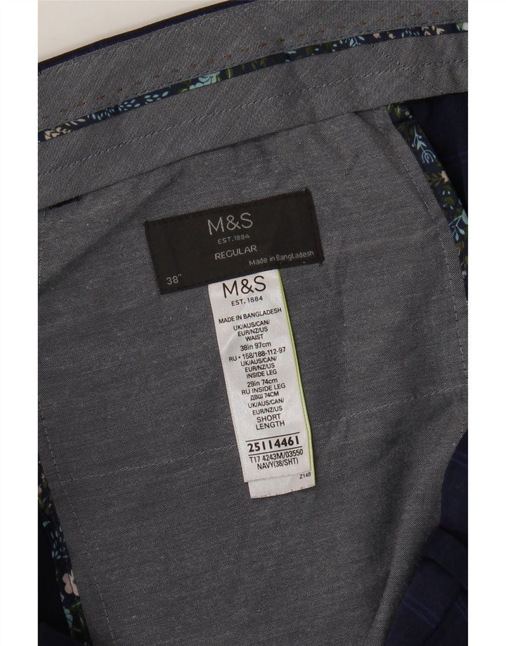 Marks & Spencer Pantalon de costume coupe classique pour homme W38 L29 Bleu marine à carreaux