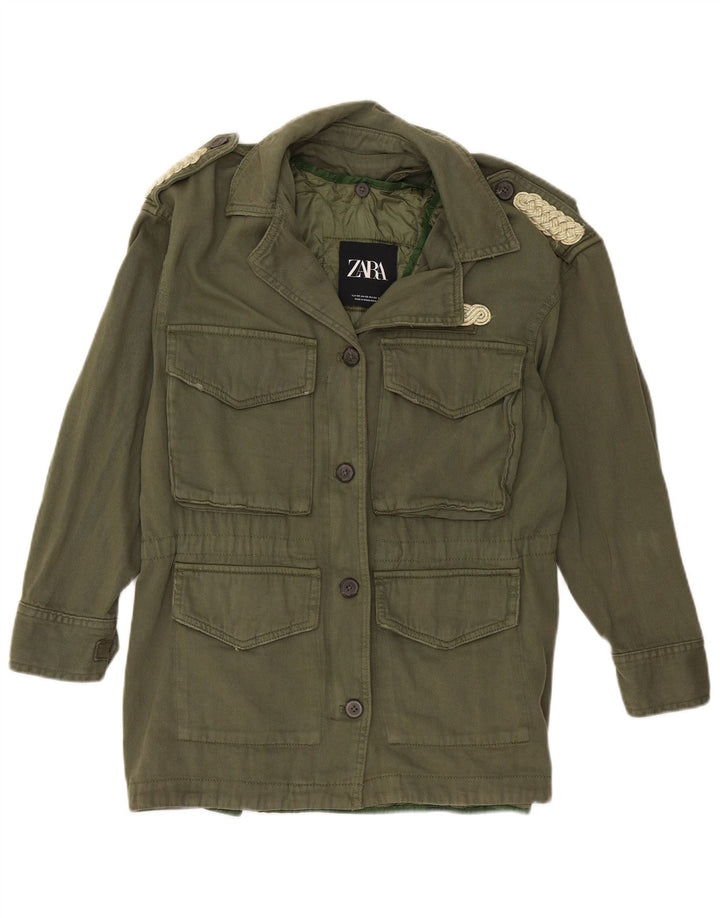 Zara Veste militaire surdimensionnée pour femme UK 6 XS Coton kaki
