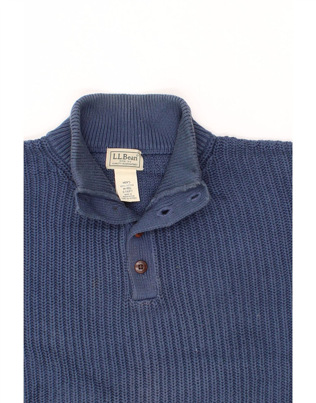 L.L.BEAN Pull col boutonné pour homme en coton bleu moyen