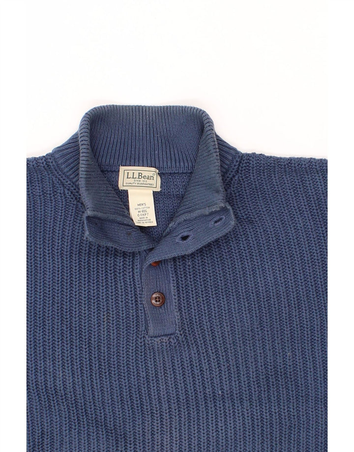 L.L.BEAN Pull col boutonné pour homme en coton bleu moyen