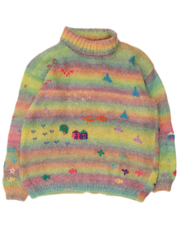 vintage Womens Roll Neck Jumper Pull UK 18 XL Multicolore Rayé