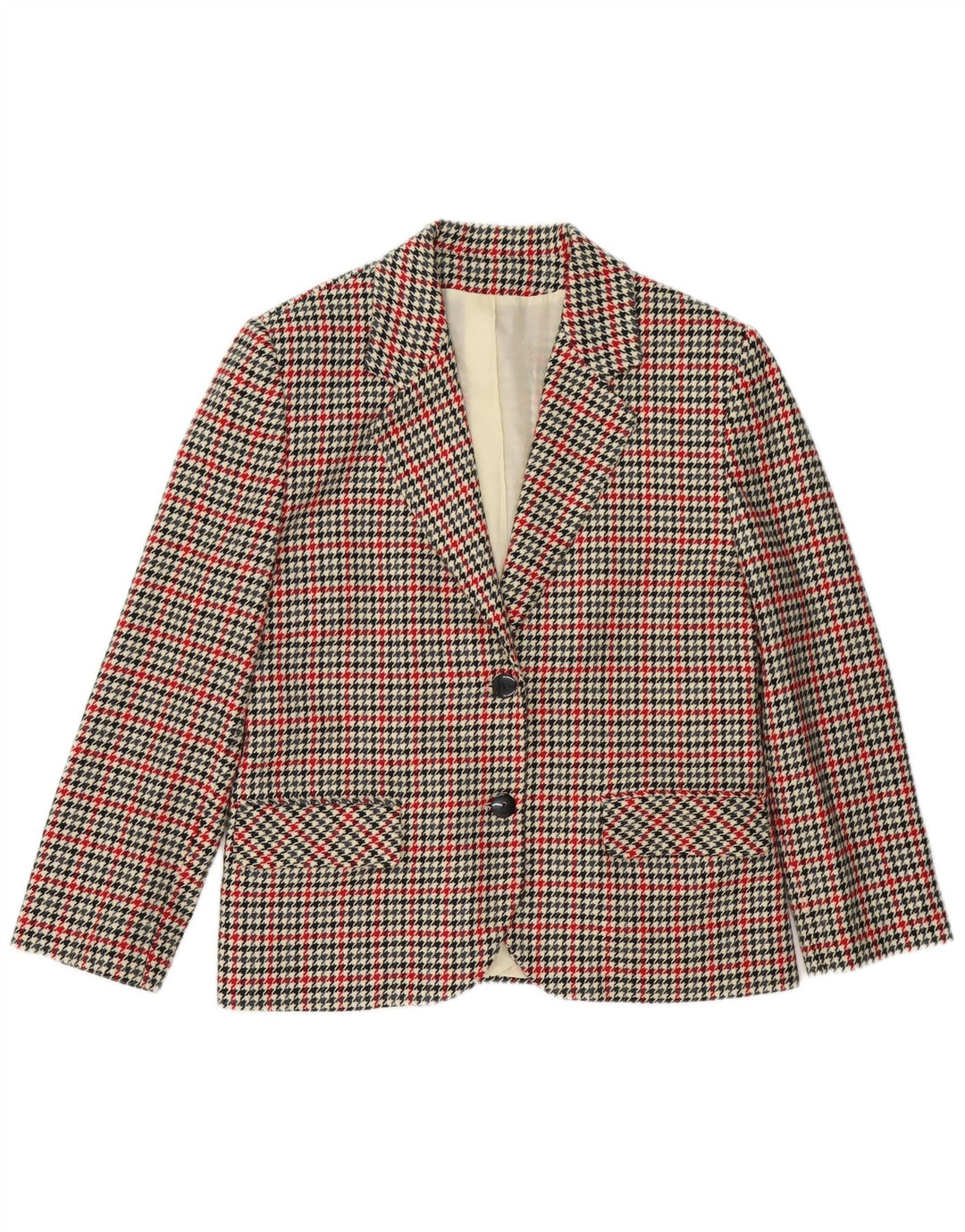 VINTAGE Femme 2 Bouton Blazer Veste UK 16 Grand Pied-de-Poule Beige