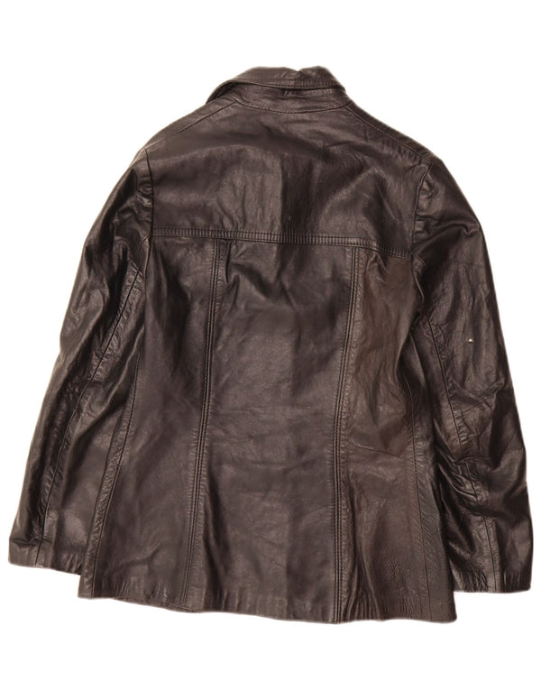 vintage Femme 3 Boutons Veste Blazer En Cuir IT 44 Moyen Noir