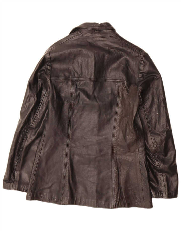 vintage Femme 3 Boutons Veste Blazer En Cuir IT 44 Moyen Noir