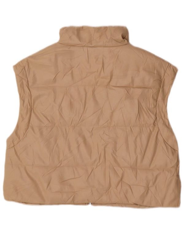 Zara Femmes Crop Faux Cuir Rembourré Gilet UK 14 Moyen Beige Polyuréthane