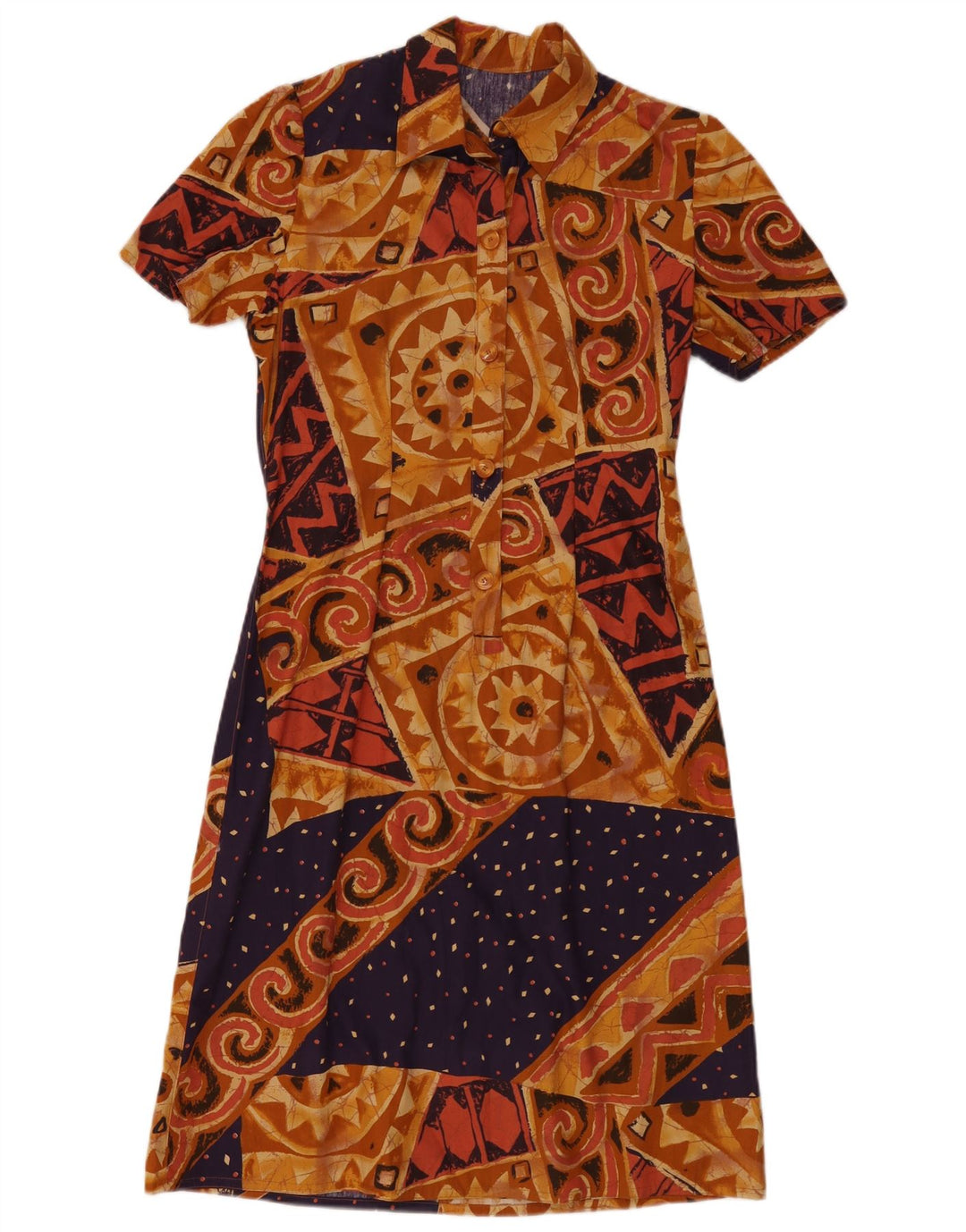 vintage Femme Robe A-Line UK 14 Moyen Brun Géométrique
