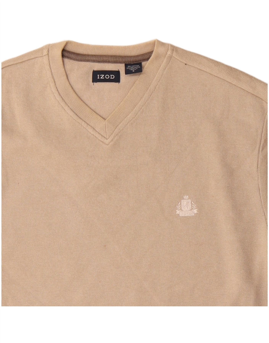 IZOD Pull col V Homme Petit Coton Beige