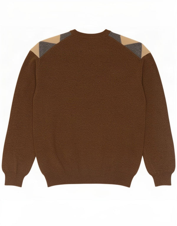 Benetton Pull à col rond pour homme XL Marron Argyle/Diamond Laine