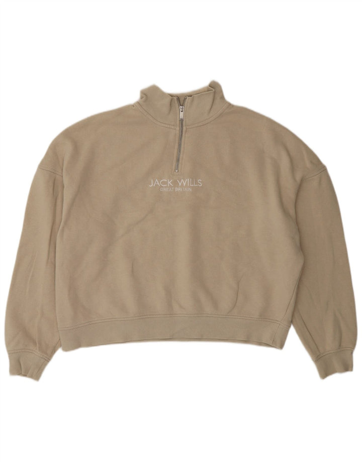 JACK WILLS Sweat-shirt surdimensionné à col zippé pour femme UK 14 Large Beige