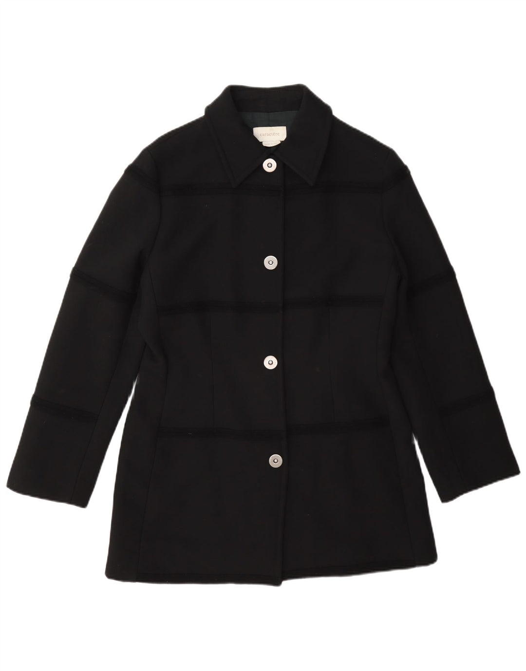 Caractere Veste Blazer 4 Boutons Femme UK 12 Laine Noir Moyen