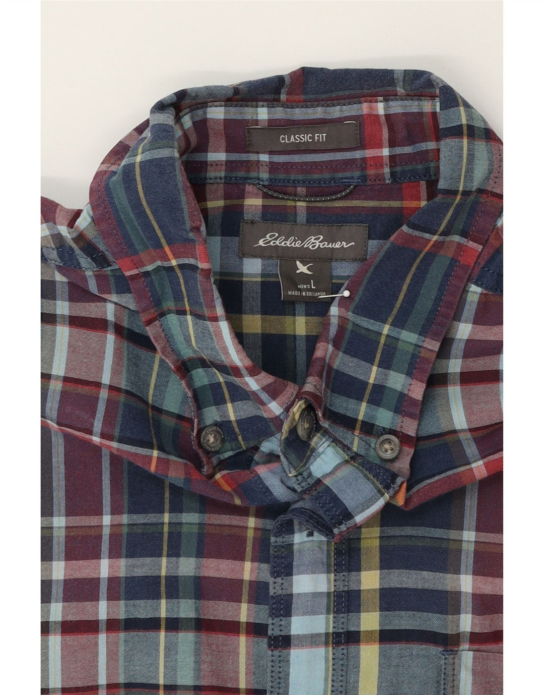EDDIE BAUER Mens Classic Fit Short Sleeve Shirt Large Multicoloured Check Vintage Eddie Bauer and Second-Hand Eddie Bauer from Messina Hembry 