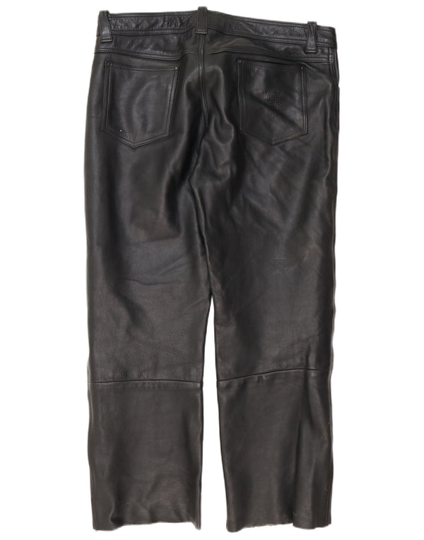Pantalon droit en cuir vintage pour hommes W40 L30 Noir