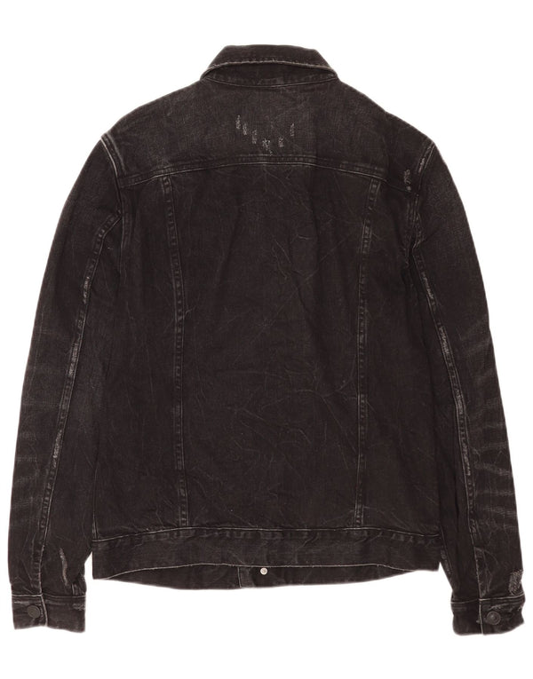 All Saints Mens Distressed Denim Jacket UK 38 Medium Black Cotton