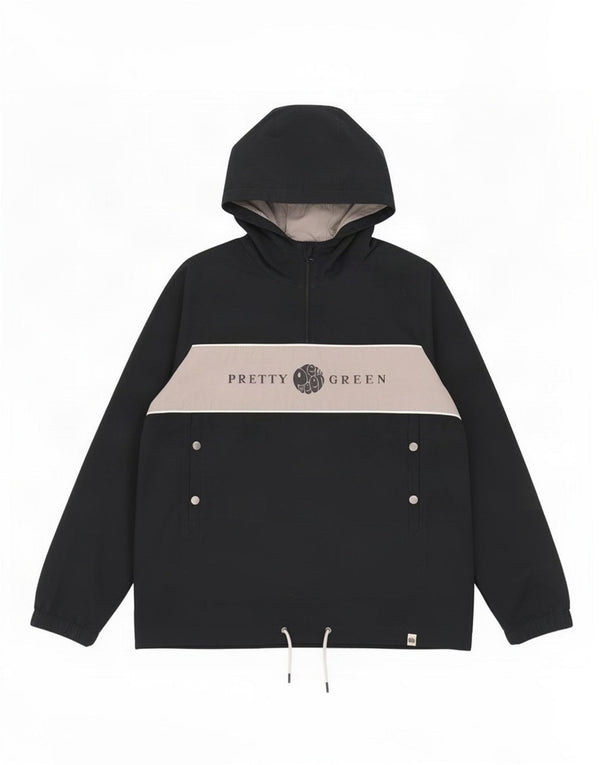 Pretty Green Veste Anorak à capuche pour homme UK 40 Large Noir Colourblock