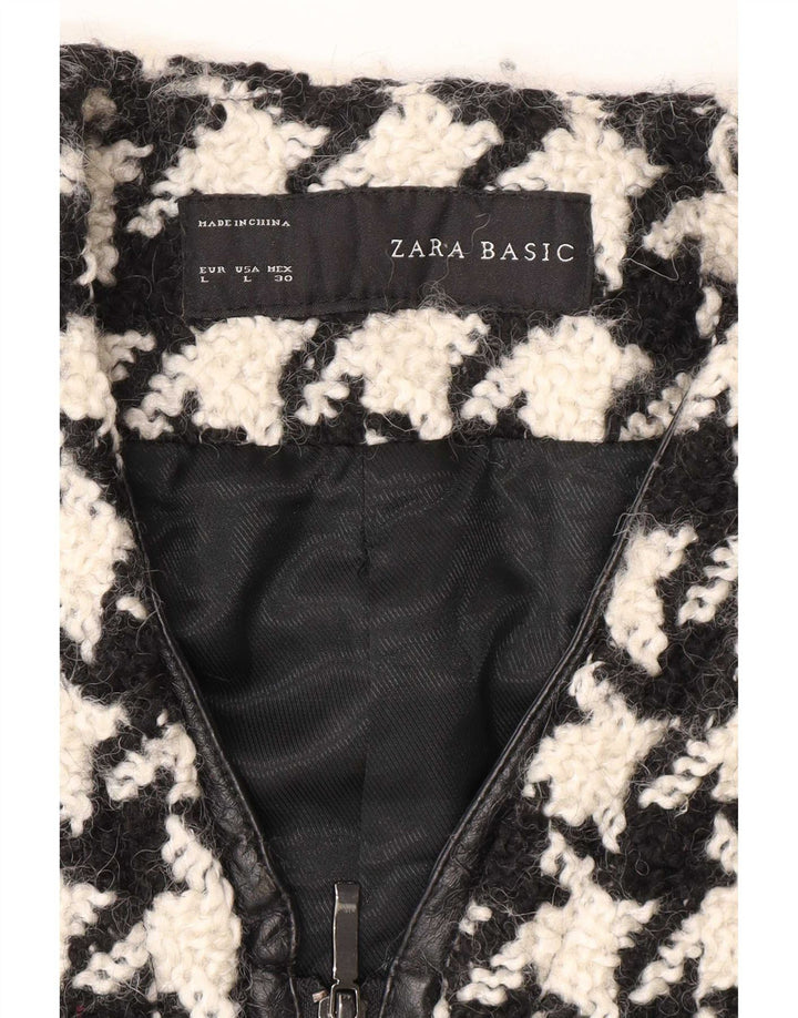 Zara Femme Pardessus UK 16 Grande Laine Pied-de-Poule Noir