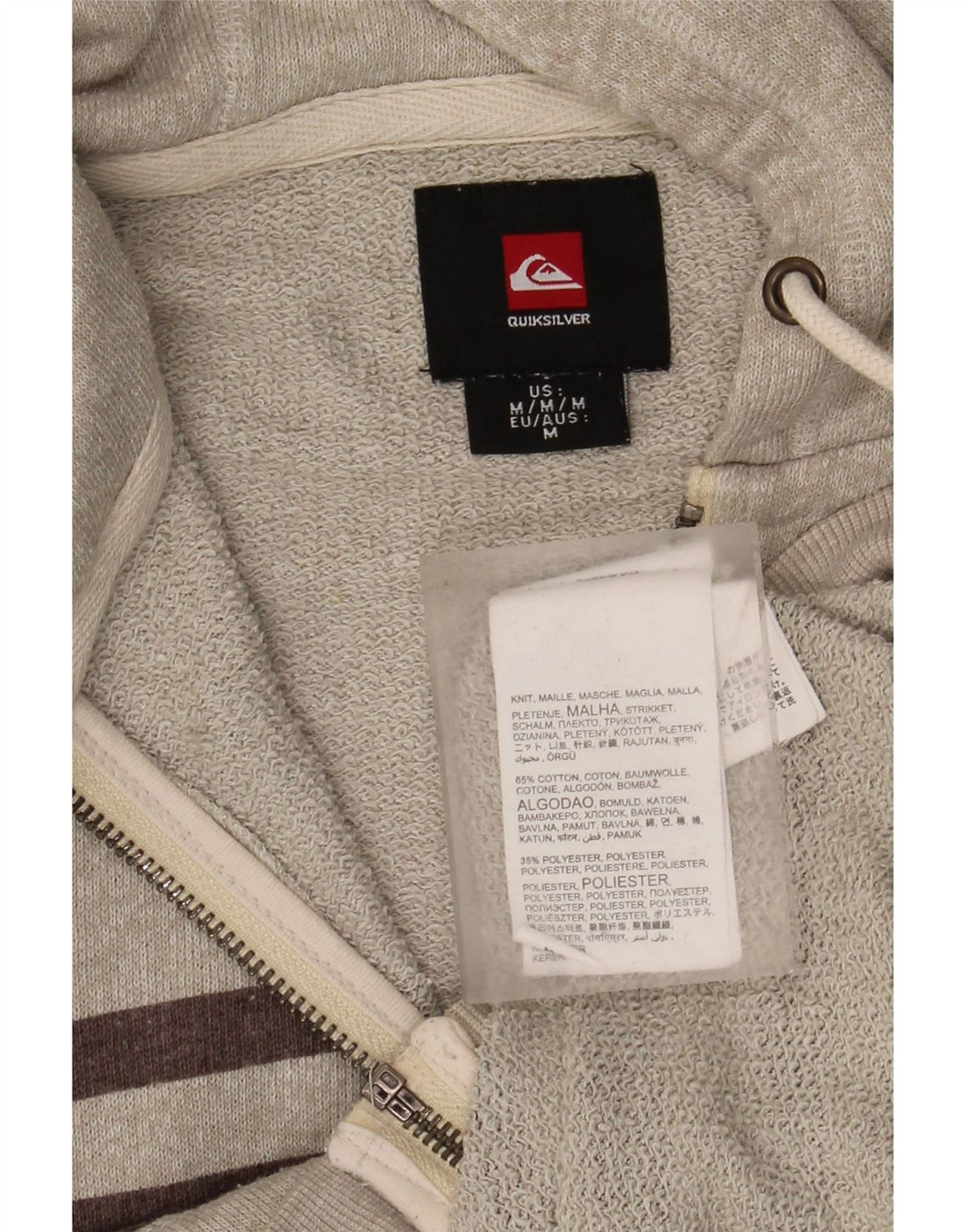 Quiksilver Pull à capuche zippé pour homme en coton rayé gris moyen