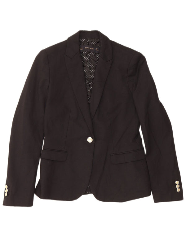 Zara Veste Blazer 1 Bouton Femme UK 10 Petit Coton Noir