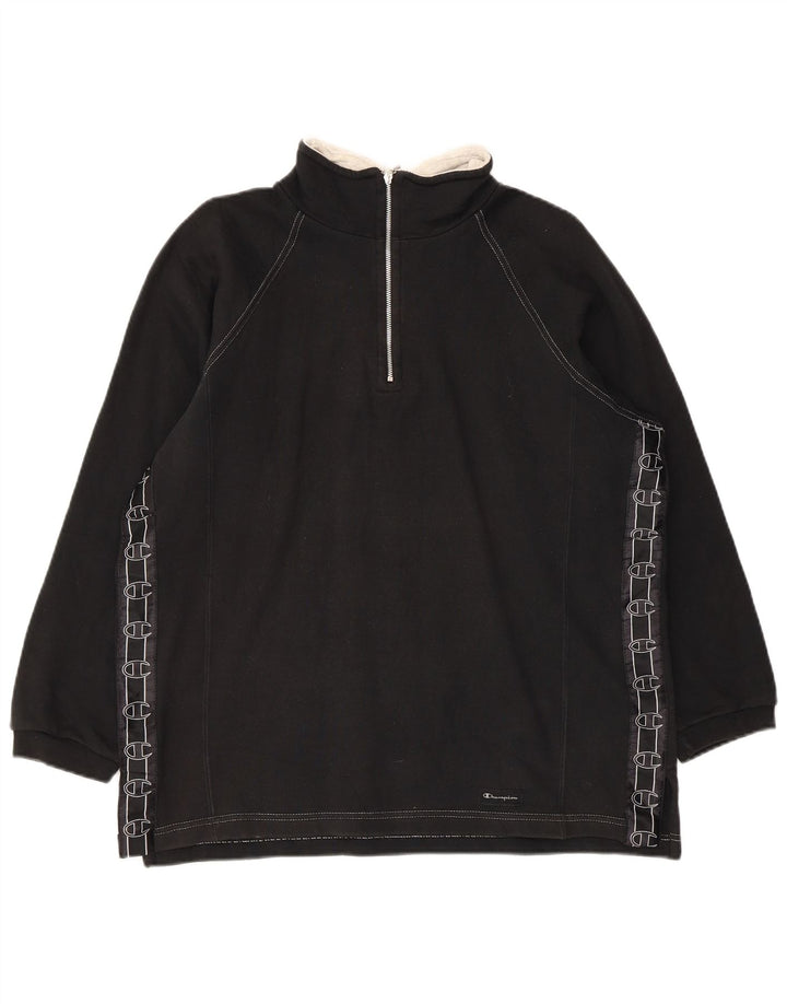 Champion Sweat-shirt graphique à col zippé pour homme en coton noir moyen
