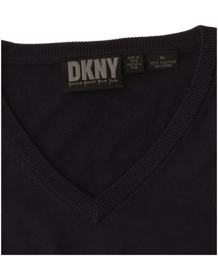 Dkny Pull Col V Homme XL Bleu Marine Soie