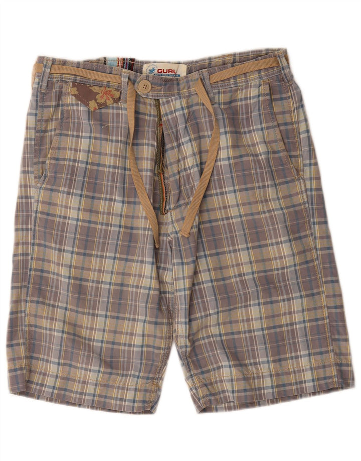 Guru Short Chino Homme W30 Coton Bleu Moyen à Carreaux