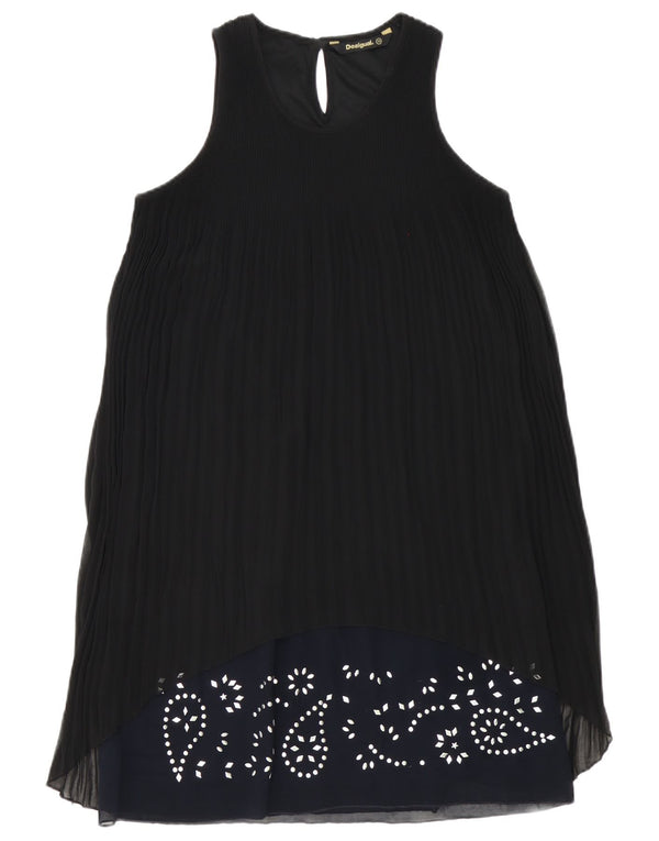 Desigual Womens Pleated A-Line Dress EU 36 Small Black Paisley